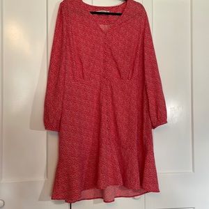 Loft Heart Print Button Front Long Sleeve Dress Size 16